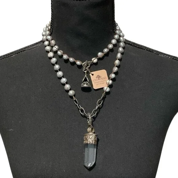 Love Heals Pearl Charm Statement Necklace With Crystal Pendant - Picture 1 of 10
